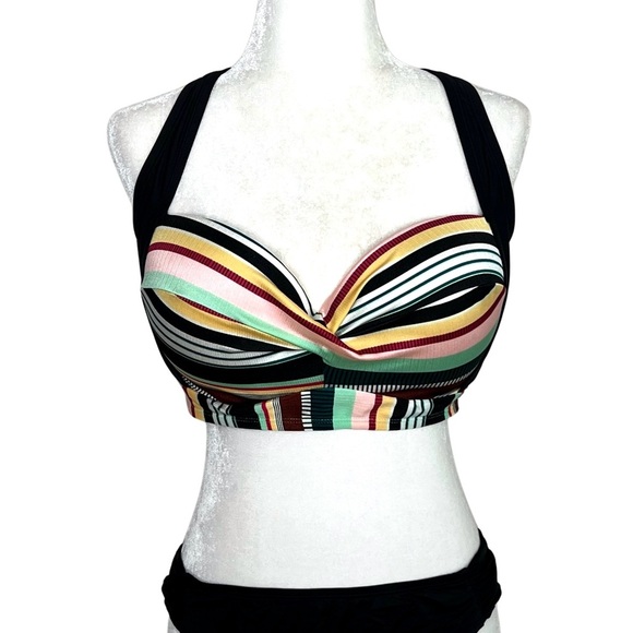 Allure Bikini Top Striped Adjustable Padded Swimwear Multicolor 16 18 Plus Size - Picture 1 of 16